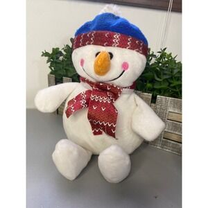 Plush Snowman Holiday Decor‎ Blue Hat Red Scarf Christmas Winter Stuffed Toy
